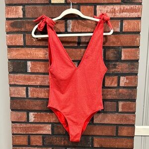 Tularosa Red V-Neck Swimsuit with Tie Straps